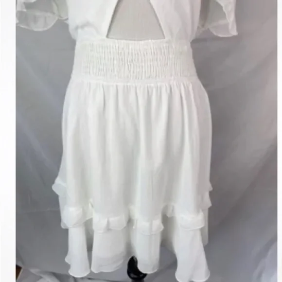 NEW Pretty Garden Medium large Dress White Cut Out Layered Chiffon Empire Waist - Picture 4 of 14